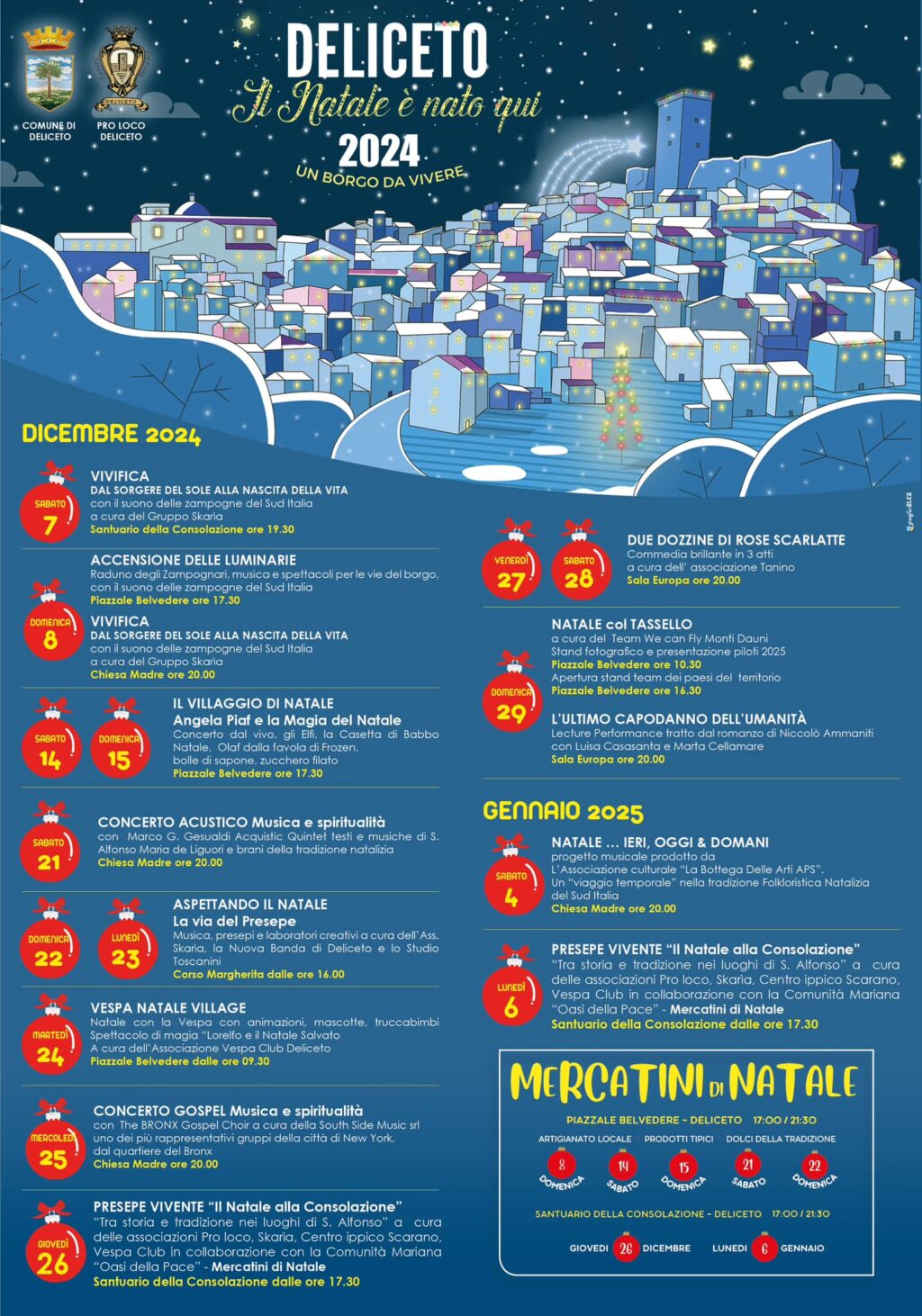 Il Natale di Deliceto, tra luci, mercatini e zampognari