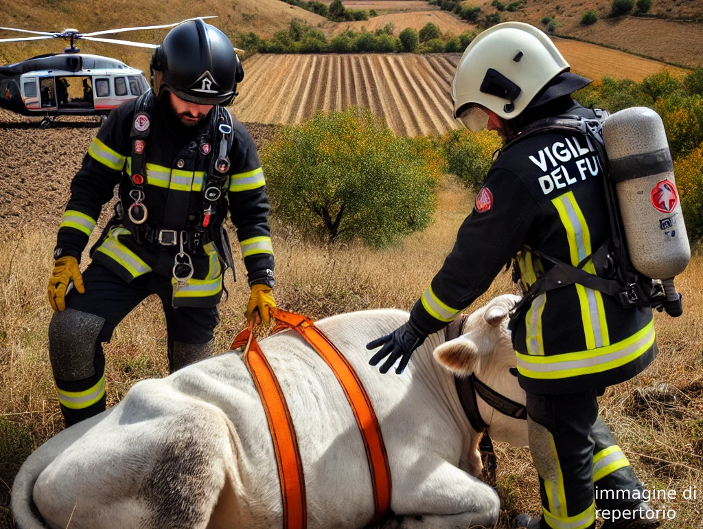 Manfredonia: Mucca Cade in un Dirupo e Viene Salvata dai Vigili del Fuoco